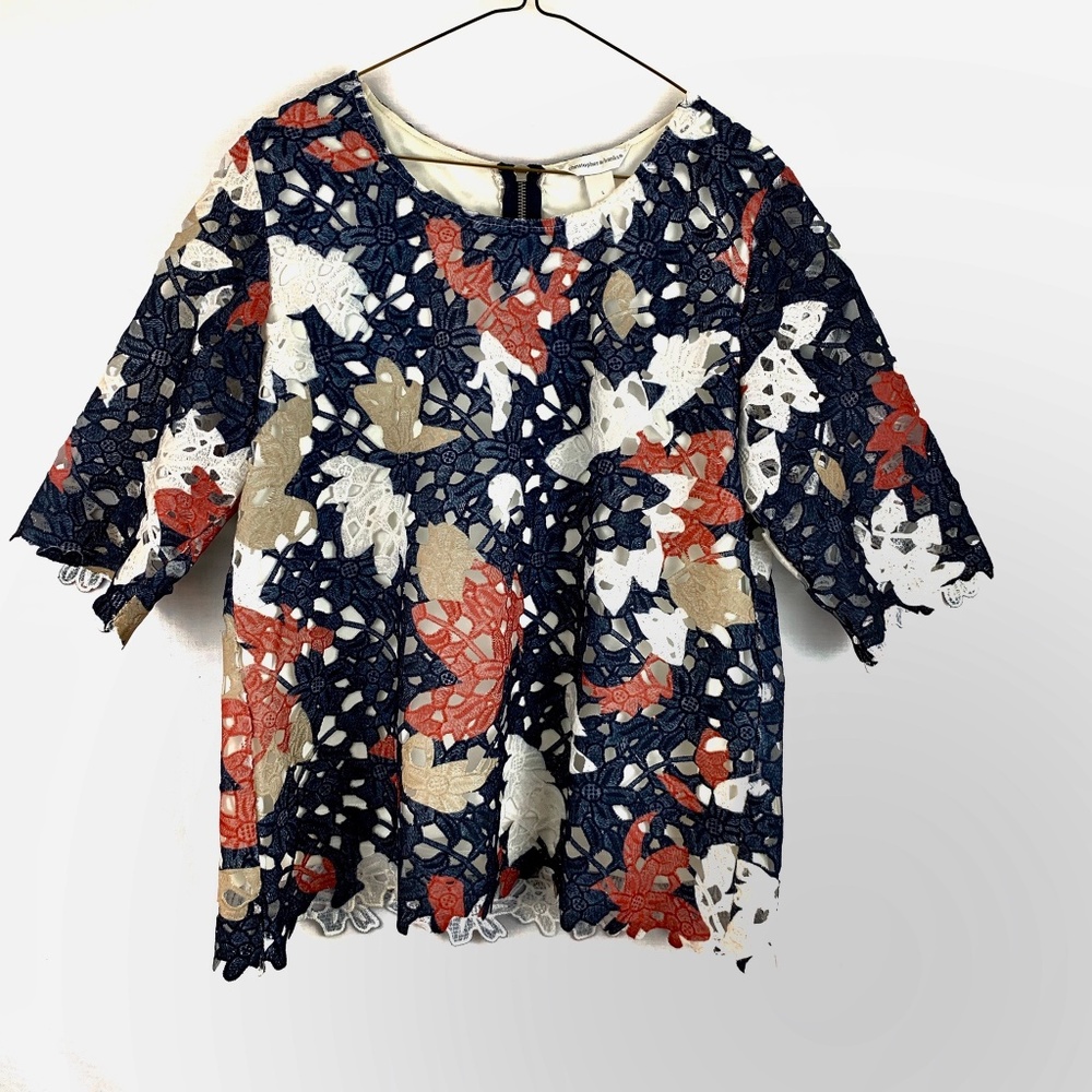 Christopher & Banks Thick Embroidery Lace Blouse L